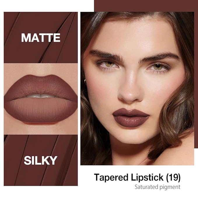 Kaely Maroon Gradient Matte Lipstick Lip Liner Pencil for Women, 2in1 Flawless Contour Gradual Ombre Effect Lip Pencil Makeup Waterproof, labiales mate 24 horas originales, 19