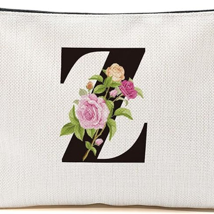 Personalized Makeup Bag, Initial Letter Z Makeup Bag for Women Rose Monogram Cosmetic Bags Toiletry Pouch, Monogrammed Gifts for Women Mom Grandma Sister Friends Thanksgiving Christmas Birthday Gift