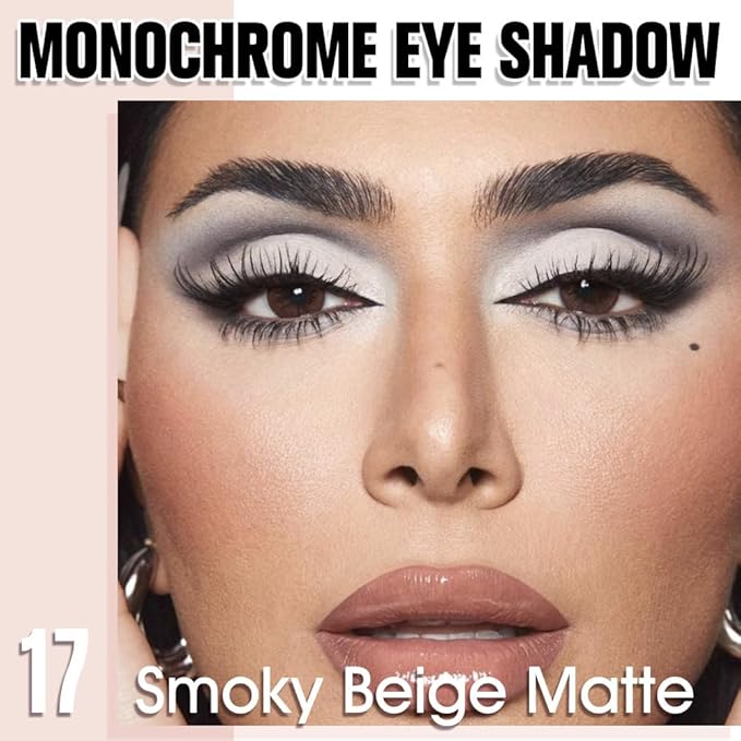 Smoky Beige Matte Single Eyeshadow, Lightweight Blendable Mini Eye Shadow for Older Women, Monochrome Eyeshadow Palette Makeup Pigmented Waterproof, Vegan & Cruelty-Free, 17