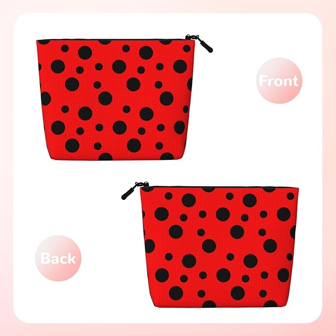 MOLAIGIN Red Black Polka Ladybugs Dot Cosmetic Bag For Women, Travel Makeup Bag, Toiletry Zipper Bag, Large Capacity Aesthetic Cases