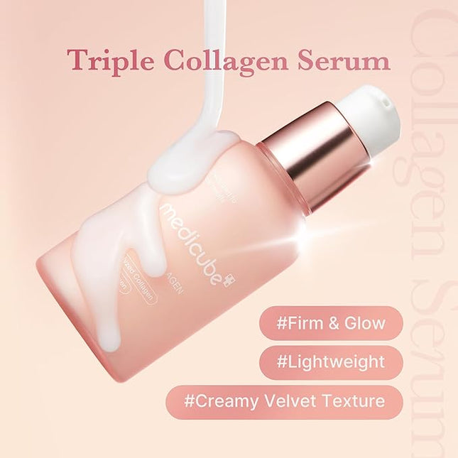 Medicube Triple Collagen Serum 1.85 fl.oz - Nourish dull skin with Triple Collagen Complex - A lightweight serum with Niacinamide and Hyaluronic Acid - Korean Skincare