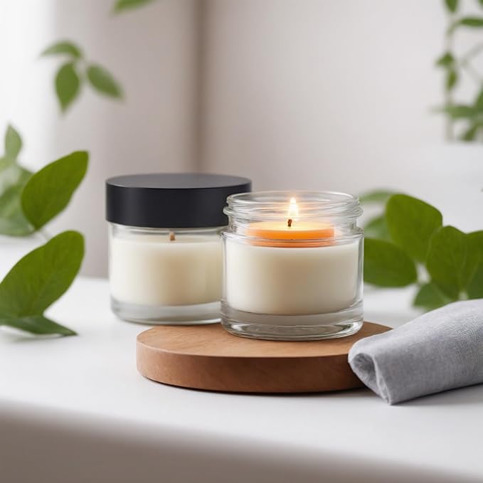 35 Pack 2 oz Clear Round Glass Jars with Black Lids - Portable Empty Glass Containers with Inner Liners for Cosmetic, Body Butters, Body Butter, Candle Jars