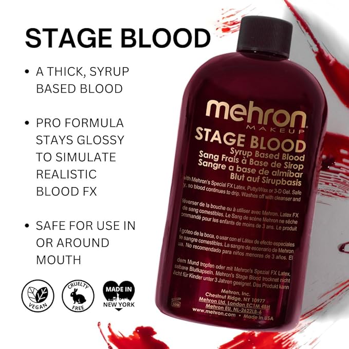 Mehron Makeup Stage Blood | Realistic For Halloween | Washable Fake Blood for Special FX, Stage & Screen, Halloween, & Cosplay (16 oz) (Dark Venous)