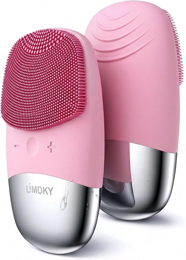 Facial Cleansing Brush, 3-in-1 Electric Silicone Face Scrubber, Vibrating Massager, IPX7 Waterproof, USB Rechargeble Pore Brush for Deep Cleanning, Blackhead Remover, Exfoliating (Pink)