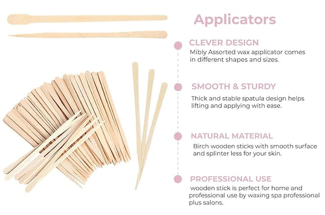 Mibly 1000 Pcs Wooden Wax Sticks - Eyebrow, Lip, Nose Small Waxing Applicator Sticks for Hair Removal and Smooth Skin - Spa and Home Usage