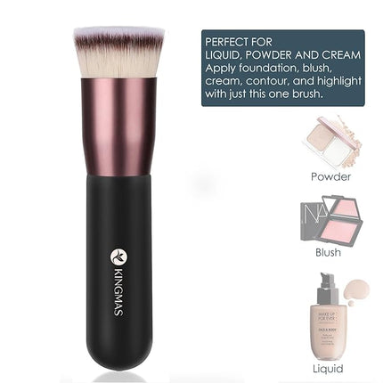 KINGMAS Flat Top Foundation Brush, Premium Kabuki Makeup Brush for Liquid, Blending, Cream, Powder,Blush Buffing Stippling Face Makeup Tools (Black, A (Flat Top))
