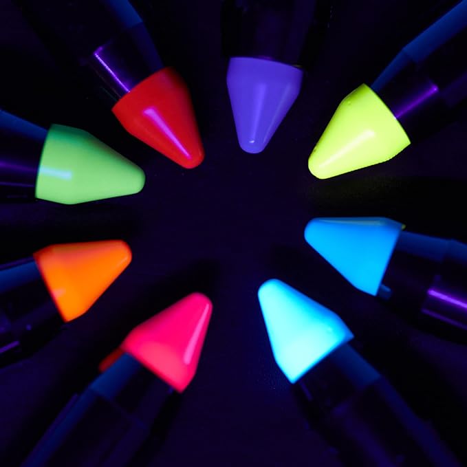 Moon Glow - Blacklight Neon Face Paint Stick / Body Crayon makeup for the Face & Body - Intense set of 8 colours - Glows brightly under blacklights