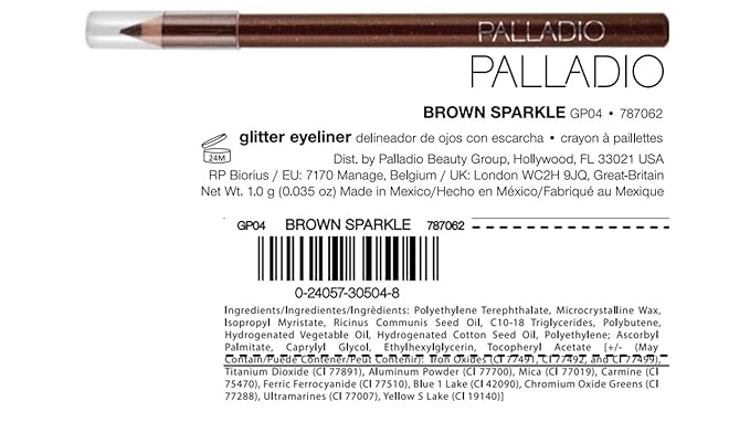Palladio Glitter Eyeliner Pencil, Longlasting Creamy Cosmetic, Shimmer Eye Liner, Buttery Smooth Tip, Professional Makeup Glittery Pencil, Sharpenable, Brown Sparkle