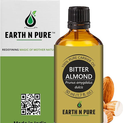 Earth N Pure Bitter Almond Oil (Badam Oil) Cold Pressed, Therapeutic Grade for Body, Skin, Hair 50 ml