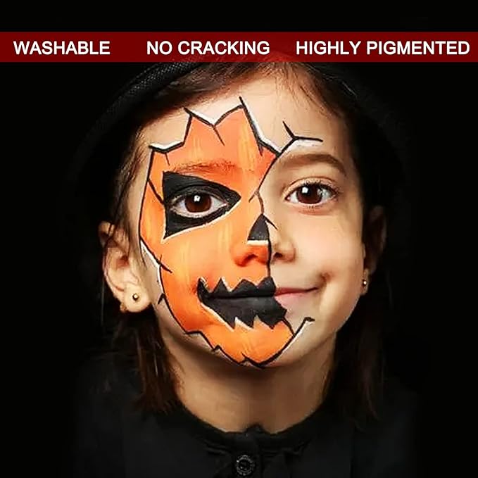 MEICOLY Orange Cream Face Body Paint,2.37Oz Large Tube Water Based Washable Face Paint,Non-Toxic Full Body Paint for Adults and Children, Pumpkin Halloween SFX Special Effects Cosplay Makeup,Orange
