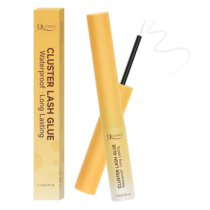 QUEWEL Lash Clusters Bond Eyelash Cluster Glue for DIY Lash Extensions, 5ML Cluster Lashes Glue Waterproof&Long Lasting, Super Strong Hold Eyelash Clusters Bond Suitable for All Day Wear (Clear)