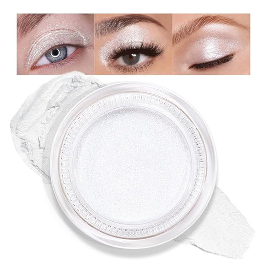 Cream Glitter Pearl White Shimmer Metallic Eyeshadow Palette Makeup, Natural Single Mini Instant Holographic Eyeshadow For Women, Sombras Crema Para Ojos,Talc,Paraben&Cruelty Free, P01