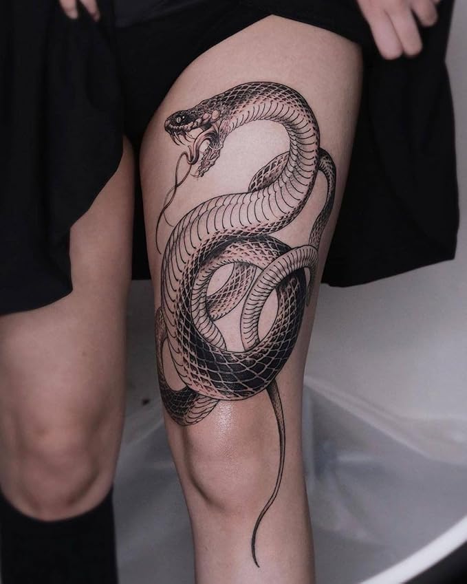 Large Temporary Tattoos Women Temporary Neck Tattoos Temporary Realistic Flower Chest Tattoo for Adults (Snake 3)