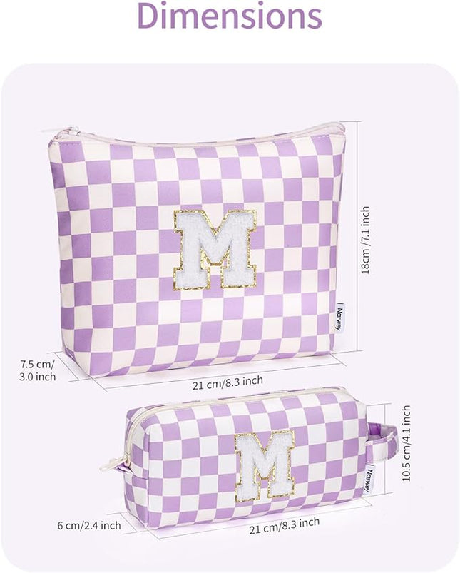Narwey 2 PCS Valentines Day Gifts for Her Girlfriend Women Initial Makeup Bag, Teen Girls Gifts Trendy Stuff 10 11 12 14 13 15 16 Years Old, Travel Toiletry Bags Cosmetic Bag Teacher Gift (M)