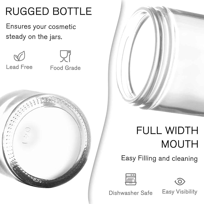 Bumobum 2 oz Glass Jars with Lids, 48 pack Clear Round Small Containers with White Lids, Blank Labels & Inner Liners, Empty Cosmetic Containers for Sample, Powder, Cream, Lotion