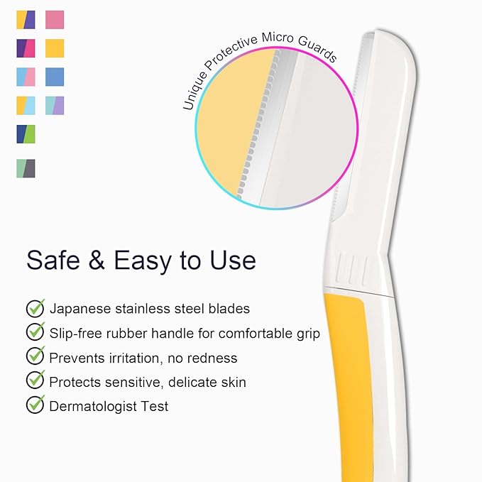 Dermaplane Razor for Women Face - Facial Razor for Women - Eyebrow & Face Razors, Exfoliating Microblades, Peach Fuzz Remover, Dermaplaning & Skin Care Tool, Travel Essentials, (9 pcs, Solar Veil)