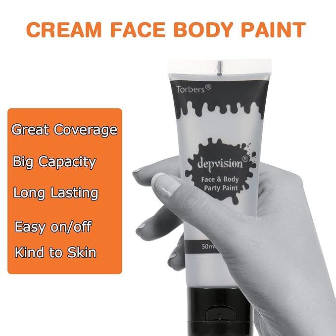 Depvision Face and Body Paint 1.7oz Cream Makeup 50ml Water Based Face Painting Special Effects For Adults Children Kids Halloween Christmas Party Stage Cosplay (Silver)