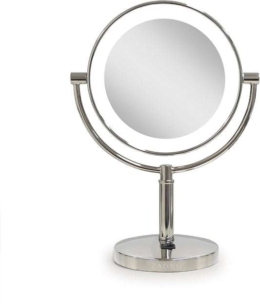 Zadro Laguna 11" LED Lighted Makeup Mirror with Magnification (Large | 15" x 11" | 10X/1X, Polished Nickel)