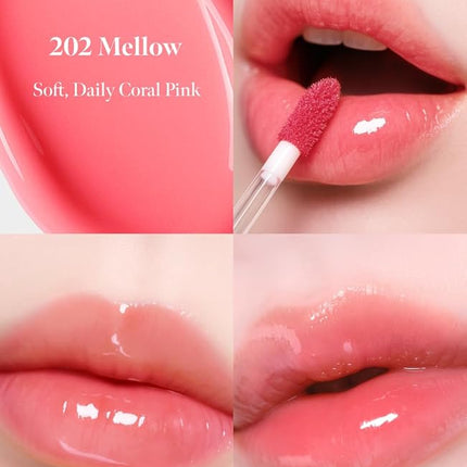 Dew Drop Tint #202 Mellow 4.5g, Glossy, Lightweight Lip Stain, Glass-Like, High Shine, Moisturizing Lip Oil, Long Lasting Color, Hydrating Gloss, Dewy Finish, Korean Beauty Makeup