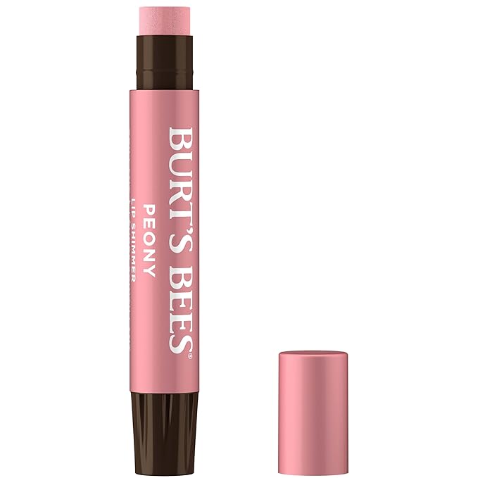 Burt's Bees Shimmer Lip Tint, Tinted Lip Balm Stick, Moisturizing for All Day Hydration with Natural Glowy Pigmented Finish & Buildable Color, Peony, 1 Tube, 0.09 oz.