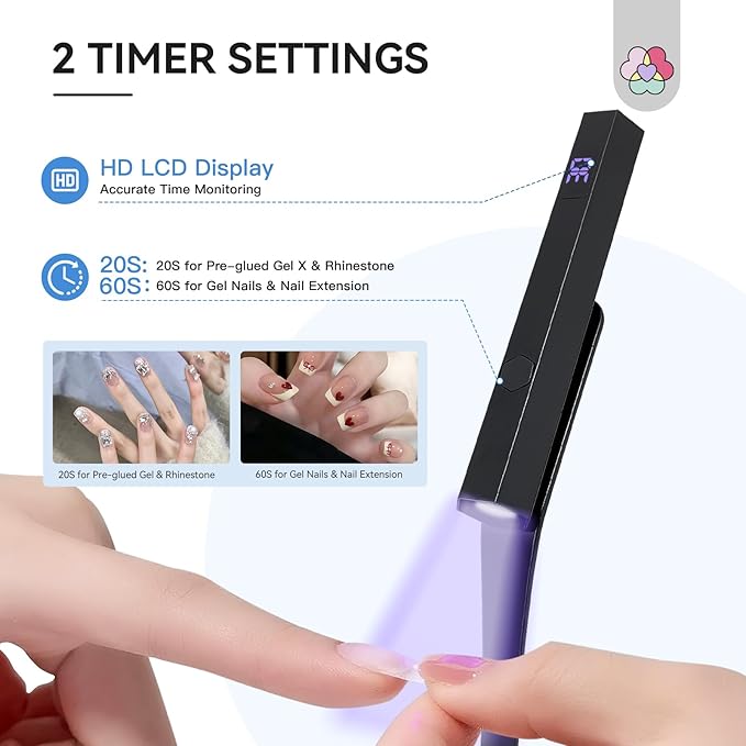 SAVILAND Handheld Magnetic U V Light for Nails: Black 2-in-1 Magnetic Nail Stand & Nail Stamper Cordless Nail Dryer Handheld LCD Display Screen Curing Lamp Portable Mini LED Gel Lamp Manicure Gift