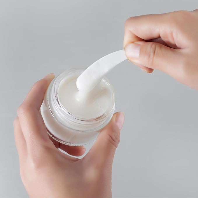 OverNews 2oz Glass Jar Travel Size, 4PCS Empty Cosmetic Lotion Container with Black Lid & Spatula, Small Mini Jar for Beauty (Clear)