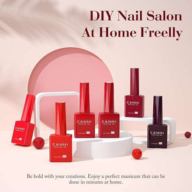 CANNI Red Gel Nail Polish Set – 6 Colors 9ML Classic Dark Red, Burgundy – Soak Off UV LED Gel Polish Kit for All-Season DIY Manicure, Nail Art, Salon & Home Use