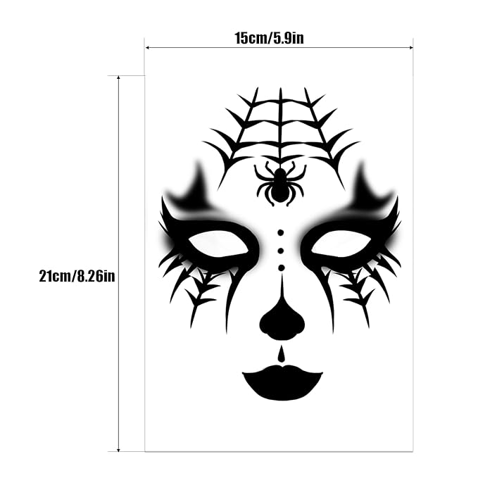 8Pcs Halloween Face Tattoo Stickers, Spider Web Temporary Tattoos, Face Decals,Temporary Makeup Sticker Tattoos, Face Sticker Art for Women Girls Halloween Masquerade Party