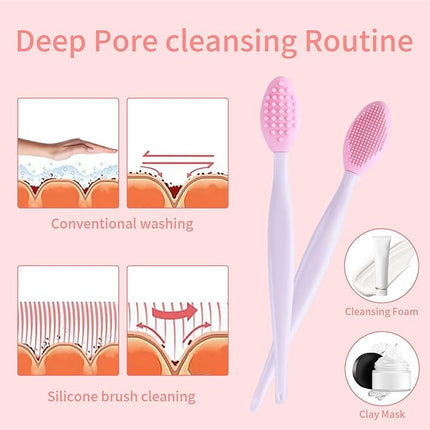 5 Pcs Mini Exfoliating Brush Set - 2 Pcs Silicone Facial Cleansing Brush and 3 Pcs Lip Scrub Brush