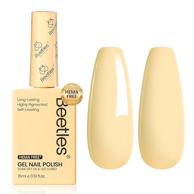 Beetles Pastel Yellow Gel Nail Polish, 15ML Hema Free Light Yellow Gel Polish Butter Time All Season Nails Soak Off UV Colorful Bottle Nail Art Manicure Gift for Women