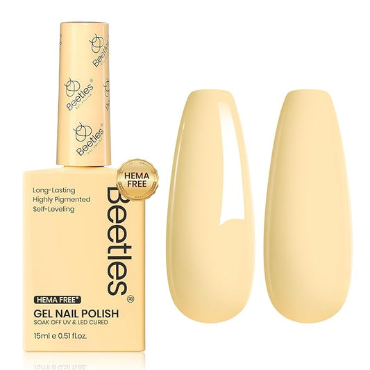 Beetles Pastel Yellow Gel Nail Polish, 15ML Hema Free Light Yellow Gel Polish Butter Time All Season Nails Soak Off UV Colorful Bottle Nail Art Manicure Gift for Women