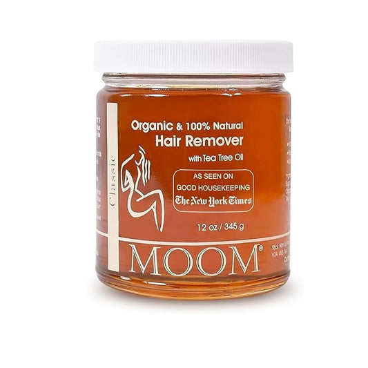 MOOM Organic Sugar Wax with Tea Tree Oil, 12 oz Jar, Hair Removal for Bikini, Brazilian, Face & Legs - Soft Wax for Sensitive Skin, Wax Beads Alternative For Women & Men (Strips & Sticks NOT Included)