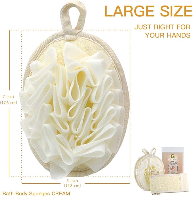 Mesh Pouf Body Sponge Set - Redesign Bath Loofahs Shower Puffs 2 Pack & Exfoliating Natural Loofah Back Scrubber. How to - Great Gift for A Glowing Skin & Healthy Body
