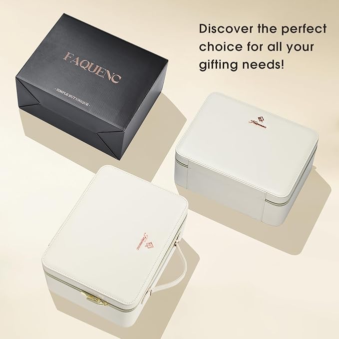 Leather Makeup Case with LED Lighted Mirror 11.4 Inch Travel Makeup Bag Adjustable Brightness in 3 Colors Cosmetic Organizer Artist Storage Bag with Dividers Brush Holder Bag Vanity White