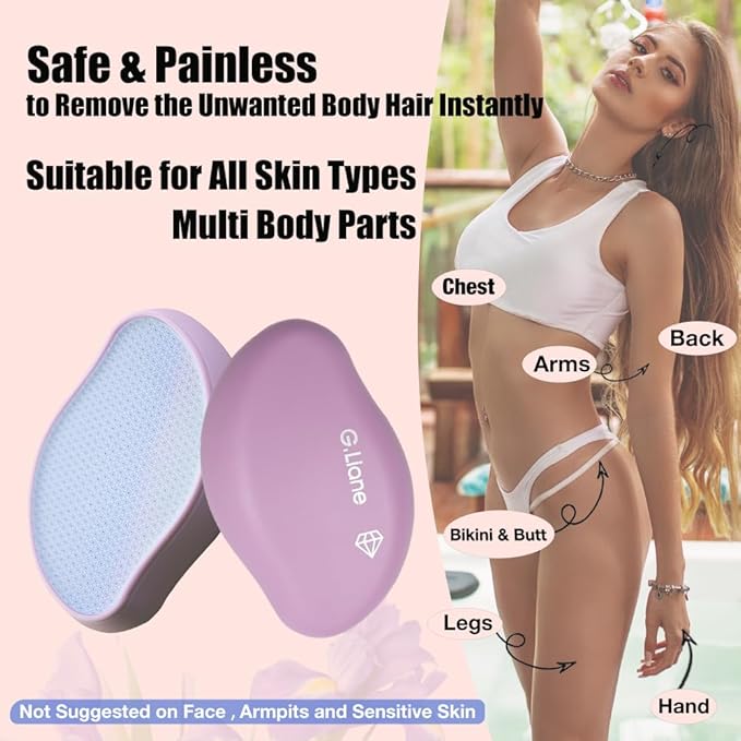 Premium Crystal Hair Eraser,Painless Exfoliation Hair Removal Epilator,Nano Glass Hair Remover for Women,Natural Gentle and Efficient Shaver Trimmer on Leg Arm(Pastel Purple)