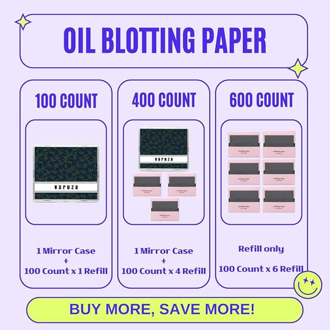 [100 Counts + Mirror Case] Natural Bamboo Charcoal Oil Blotting Sheets for Face Korean with Mirror Case