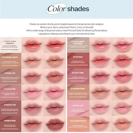 Heart Percent Dote On Mood Lip Liner Pencil, Long-Lasting Creamy Lip Crayon Smooth Lipliner Retractable Lipstick Overlip Line Color 0.8g, #13. Bare Lips