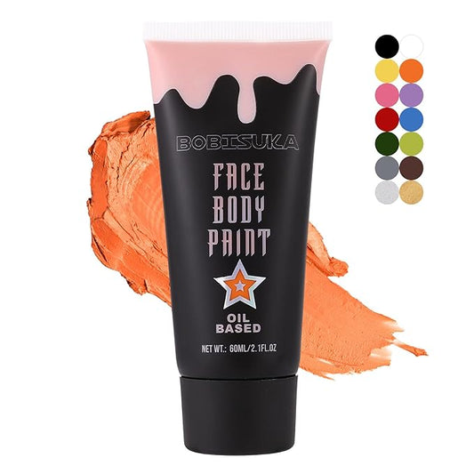 BOBISUKA Orange Face Body Paint, High Pigmented Face Painting Kit for Halloween Makeup, Scary Pumpkin, Tiger Cosplay, Costume, SFX Special Effect and Theme Parties（2.1 Fl.oz）