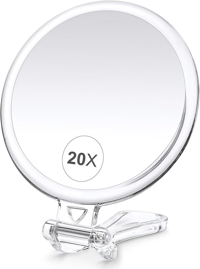 B Beauty Planet 20X Magnifying Home Mirror, Round 5'' Handle for Travel, Double-Sided 1X/20X, Foldable Makeup Mirror, Tabletop Mount