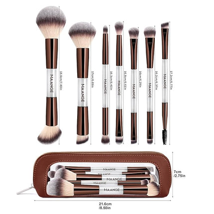 MAANGE 7 PCS Foundation Makeup Brush Set With Bag, Make up Brushes, Eyeshadow Concealer Brush, Double-ended Foundation Contour Powder Blush, Professional Face brush Set Tools For Liquid,Cream (White)