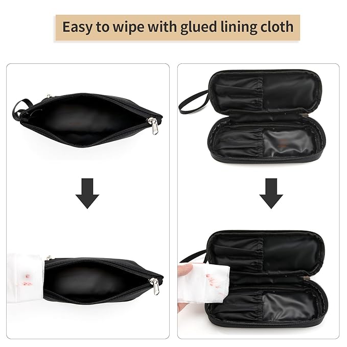 Ethereal Small Makeup Bag, 2 Layers Travel Makeup Bag with Makeup Brush Holder, Cosmetic Bag Black Make up Pouch for Women/Girls