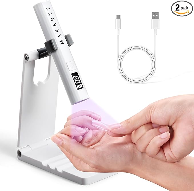 Makartt UV Nail Lamp with Stand – 3W Handheld UV Light for Gel Nails for Nial Tips & Gel Polish, USB Rechargeable Fast Curing Flash Cure Lamp with LCD & 2 Timers for DIY Home or Salon