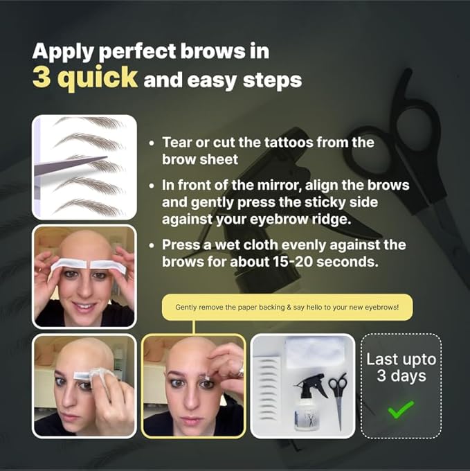 50 Pairs Medium Brown Temporary Eyebrow Tattoos, Waterproof and Smudge-Proof Medium Sassy Swerve Style Realistic Eyebrow Stickers for Women, Easy to Apply, Won't Work on Existing Brows
