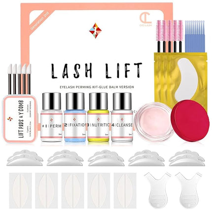 Lash Lift Kit with Lash Lift Balm | Gentle Formula | Instant Eyelash Perming, Lifting & Curling | Semi-Permanent Results | Salon & DIY Use | Complete Kit with Shields, Pads & Tools (Glue Balm Edition)