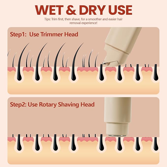 Electric Bikini Trimmer for Women - Dermave Bikini Shaver, Dual Head Shaver Women, 2-in-1 (Beige)