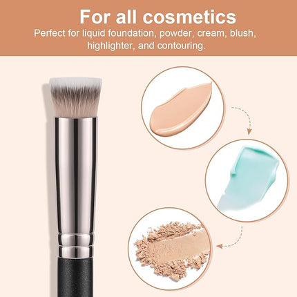 TEOYALL Concealer Brush Set, Flat Top Blush Brush, Angled Nose Contour Brush Ultra-Thin Eyeliner Eyebrow Brush for Flawless Finish (370S/Flat Top/Thin Flat)