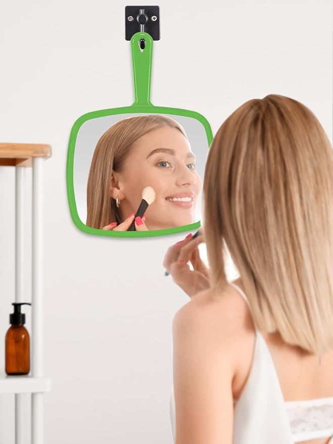 Extra Large Handheld Mirror，Hand Salon Mirror with Handle for Barbers, Hairdressing (Green，12.4" Lx 9" W)