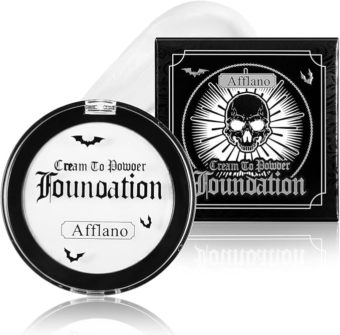 Goth White Foundation Makeup, White Face Body Paint High Coverage Cream to Powder, Waterproof Face Painting Makeup for Clown Zombie Halloween Costume, Professional Greasepaint for Stage SFX Cosplay