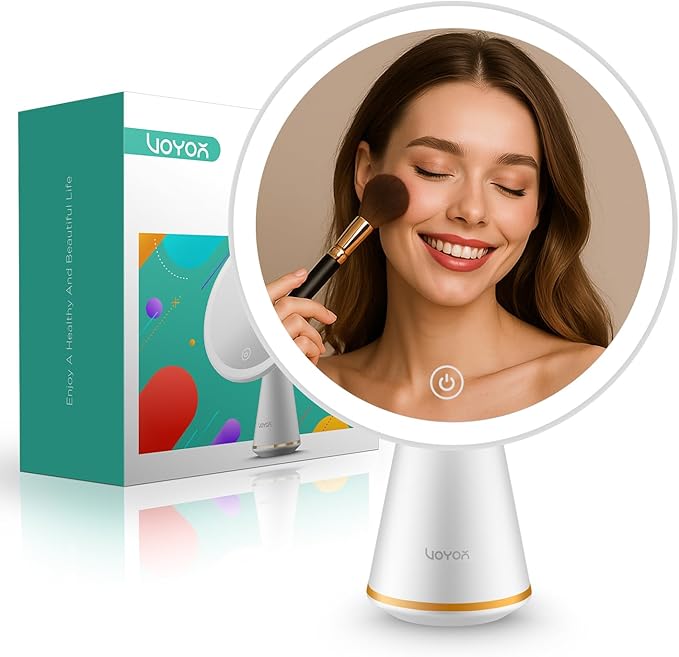 VOYOR Makeup Mirror Rechargeable Travel Vanity Mirror with Lights Removable Desk Mirror Adjustable Angle Light up Makeup Mirror 3 Levels of Adjustable Brightness Led Mirror Makeup CM110