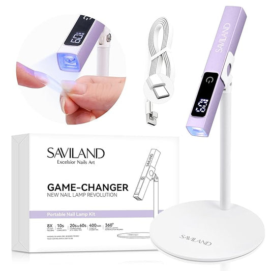 SAVILAND Handheld U V Light for Gel Nails: Magnetic Stand & 10S Flash Cure Mini Nail Light 3-Timer Modes Portable LED Nail Lamp Nail Dryer Cordless Gel Lamp LCD Screen Home DIY Manicure Purple